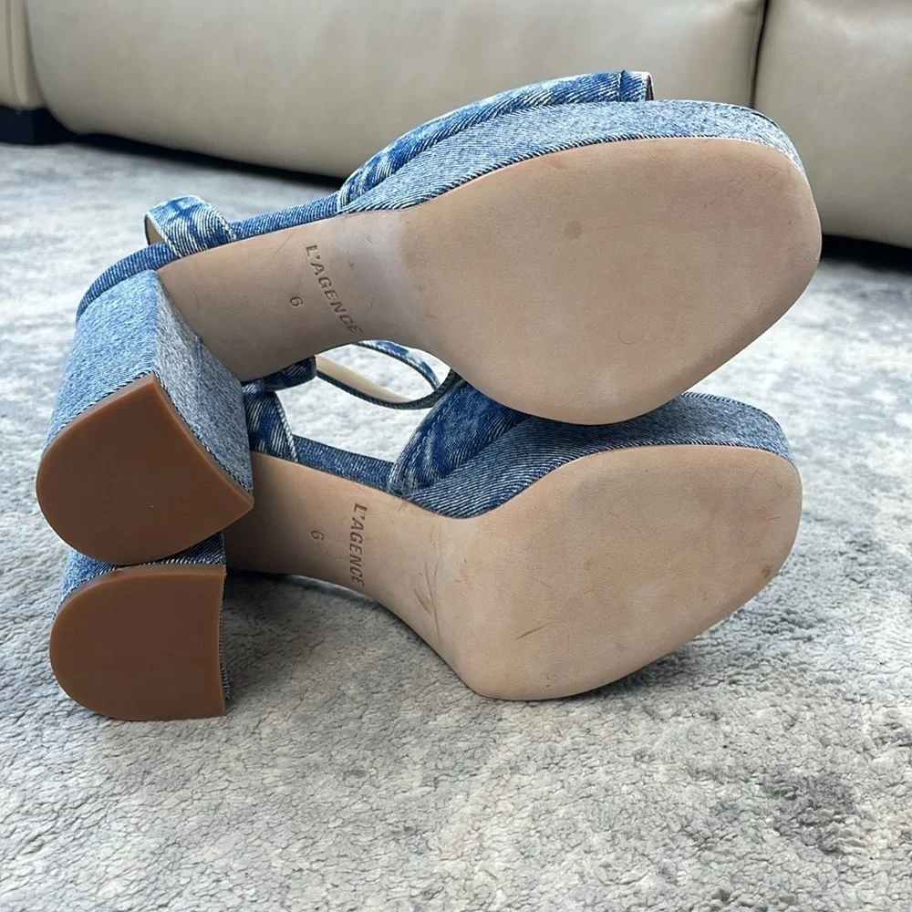 New L’Agence Andree Denim Nautical Anchor Platform Sandal Blue Jean Sz 6